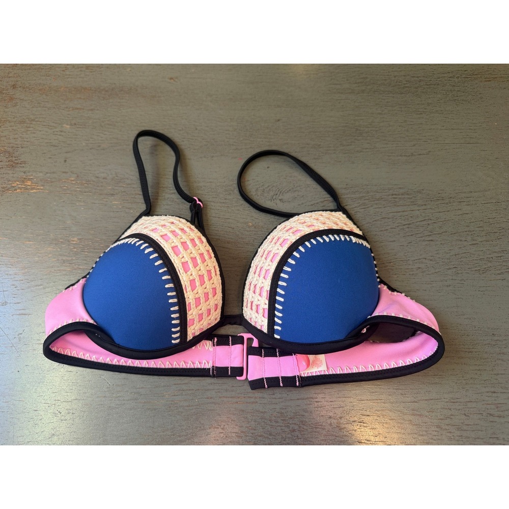Victoria's Secret The Fabulous Push Up Bikini Top Blue Pink Crochet 34B